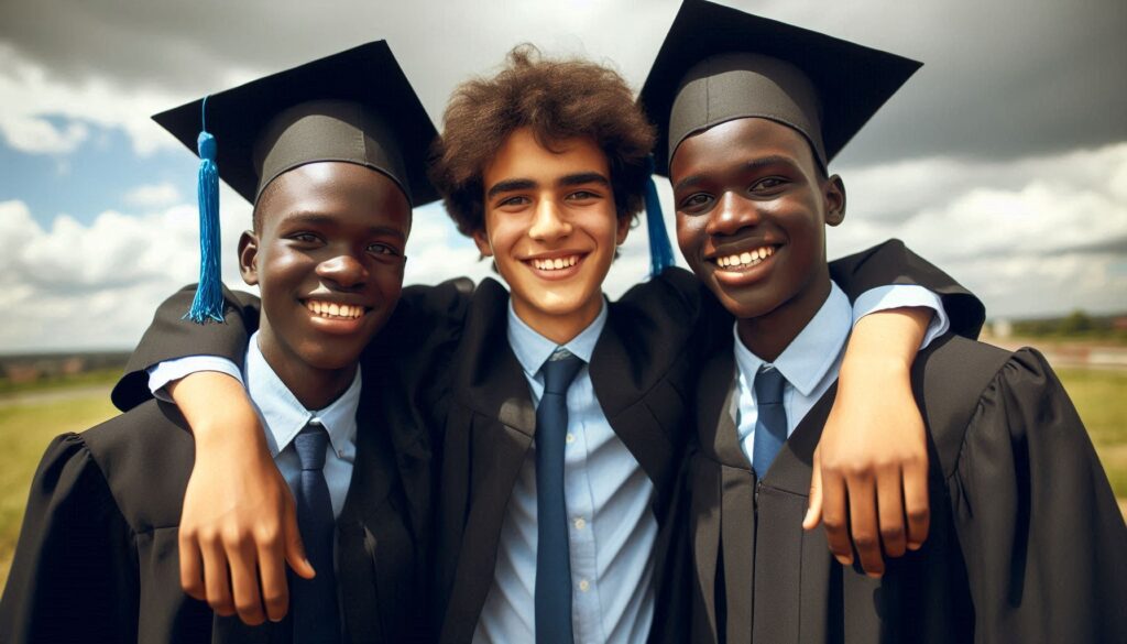 group of two young kenyan teen boys happily graduated with their gowns (2) taya mentors